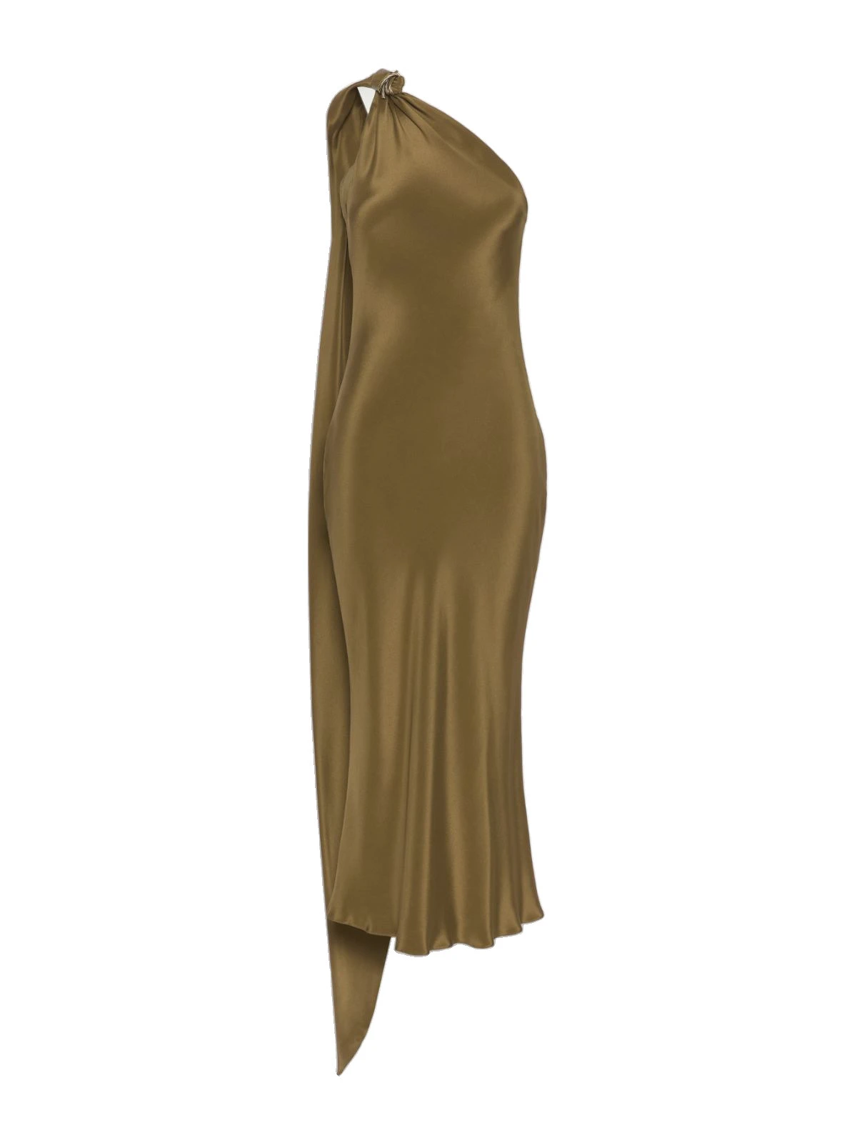 Max Mara Vasto Silk Crepe de Chine One-Shoulder Dress in Mud Max Mara Vasto Silk Crepe de Chine One-Shoulder Dress in Mud | Midi Dresses | Luxury Shoes