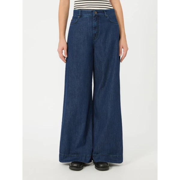 Max Mara Vega Wide-Leg Cotton Denim Jeans in Navy | Denim | Luxury Shoes 