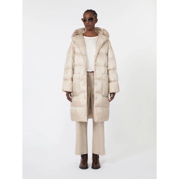Max Mara Veliero Midi Water-Repellent Puffer Jacket in Natural | Coats | Luxury Shoes 