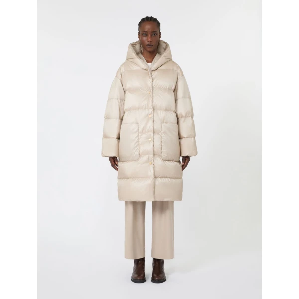 Max Mara Veliero Midi Water-Repellent Puffer Jacket in Natural | Coats | Luxury Shoes 