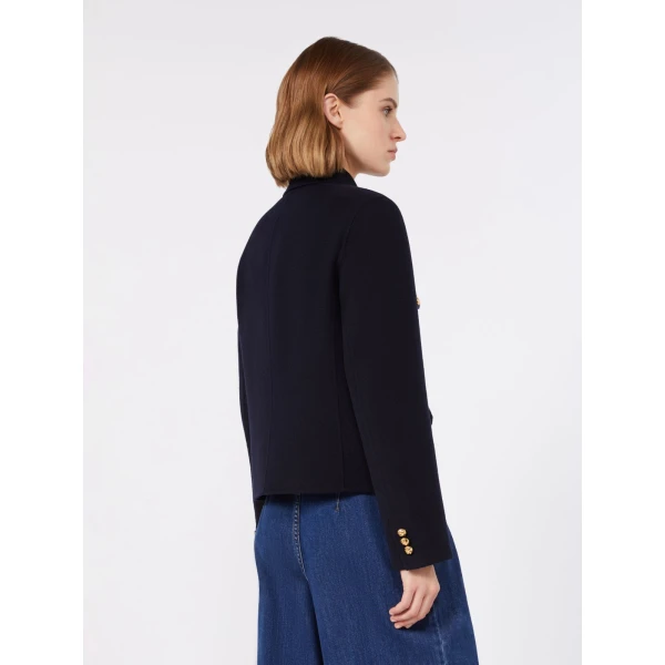 Max Mara Venere Wool, Cashmere and Silk Varsity Jacket in Navy | Blazers | Luxury Shoes 