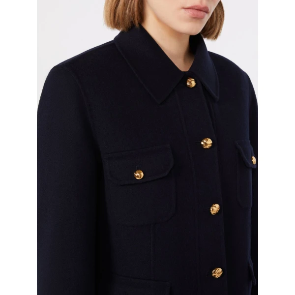 Max Mara Venere Wool, Cashmere and Silk Varsity Jacket in Navy | Blazers | Luxury Shoes 