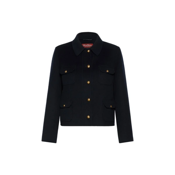 Max Mara Venere Wool, Cashmere and Silk Varsity Jacket in Navy | Blazers | Luxury Shoes 