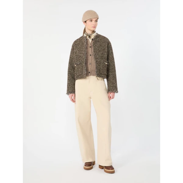 Max Mara Vento Wool Blend Boucle Boxy Jacket in Brown | Blazers | Luxury Shoes 