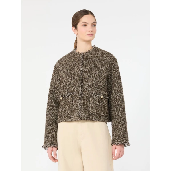 Max Mara Vento Wool Blend Boucle Boxy Jacket in Brown | Blazers | Luxury Shoes 