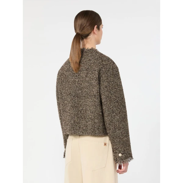 Max Mara Vento Wool Blend Boucle Boxy Jacket in Brown | Blazers | Luxury Shoes 