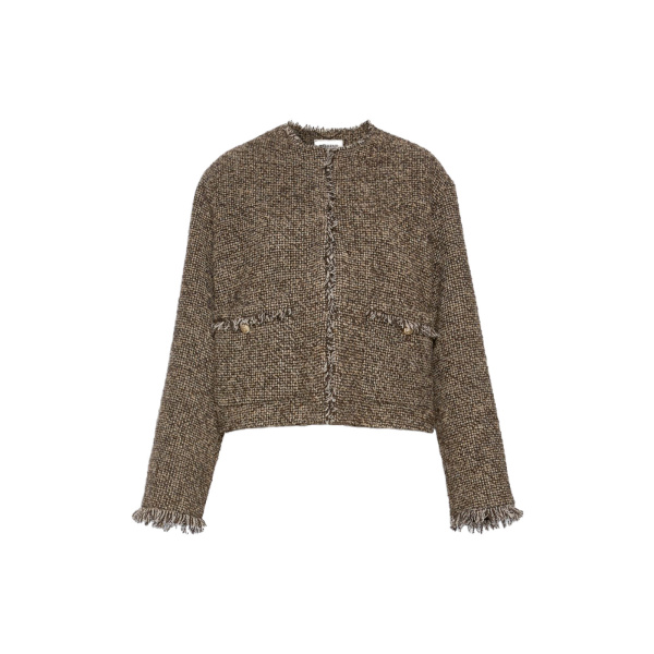 Max Mara Vento Wool Blend Boucle Boxy Jacket in Brown | Blazers | Luxury Shoes 