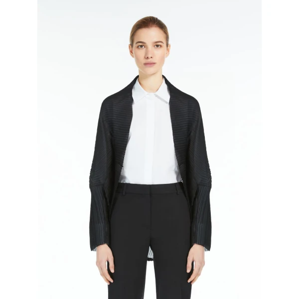 Max Mara Vesuvio Pleated Fabric Shrug in Black | Jackets | Luxury Shoes 