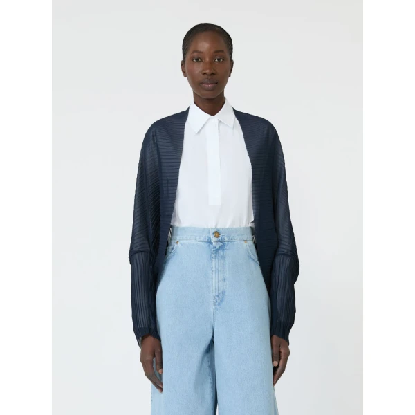 Max Mara Vesuvio Pleated Fabric Shrug in Midnight Blue | Jackets | Luxury Shoes 