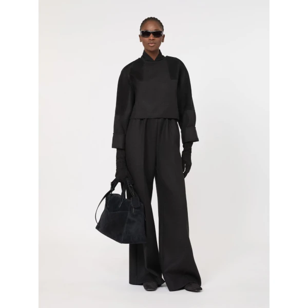 Max Mara Vetrino Wool Flannel Wide-Leg Trousers in Dark Grey | Wide leg pants | Luxury Shoes 