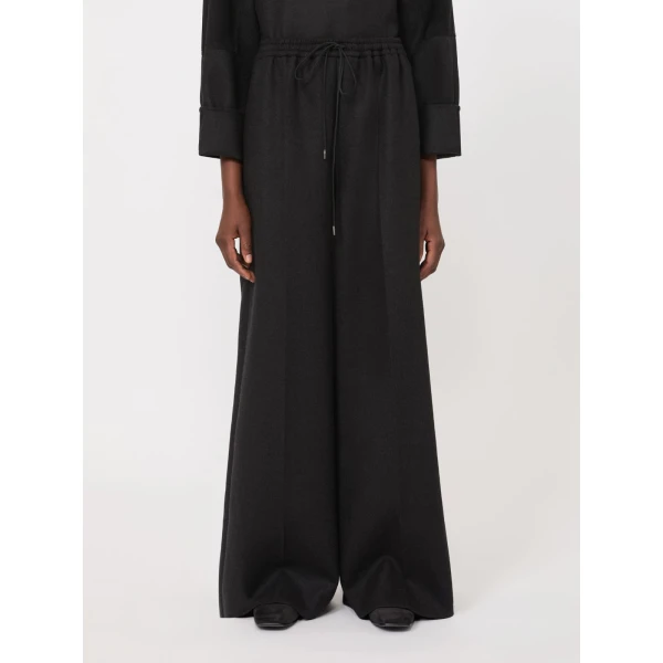 Max Mara Vetrino Wool Flannel Wide-Leg Trousers in Dark Grey | Wide leg pants | Luxury Shoes 