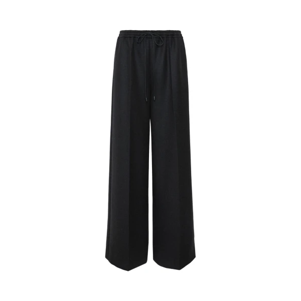 Vetrino Wool Flannel Wide-Leg Trousers in Dark Grey