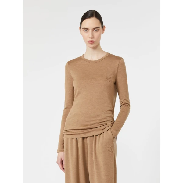 Max Mara Vicini Light Wool Jersey T-Shirt in Camel | T-shirts | Luxury Shoes 