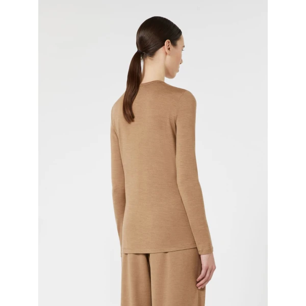Max Mara Vicini Light Wool Jersey T-Shirt in Camel | T-shirts | Luxury Shoes 
