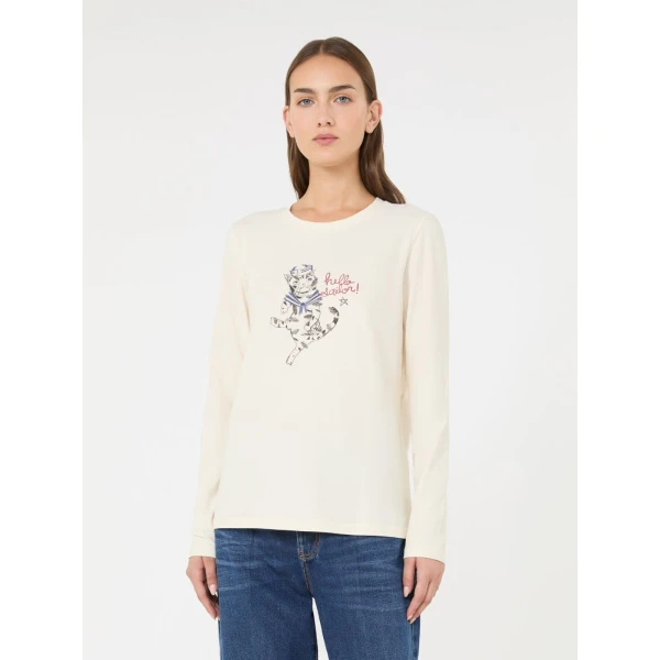 Max Mara Vicino Stretch Jersey Graphic T-Shirt in Ivory | T-shirts | Luxury Shoes 