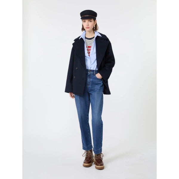 Max Mara Vicino Stretch Jersey Graphic T-Shirt in Navy | T-shirts | Luxury Shoes 
