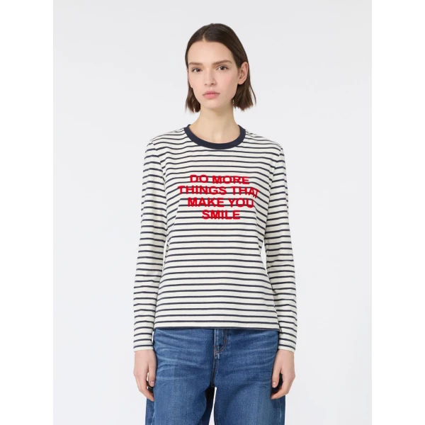 Max Mara Vicino Stretch Jersey Graphic T-Shirt in Navy | T-shirts | Luxury Shoes 