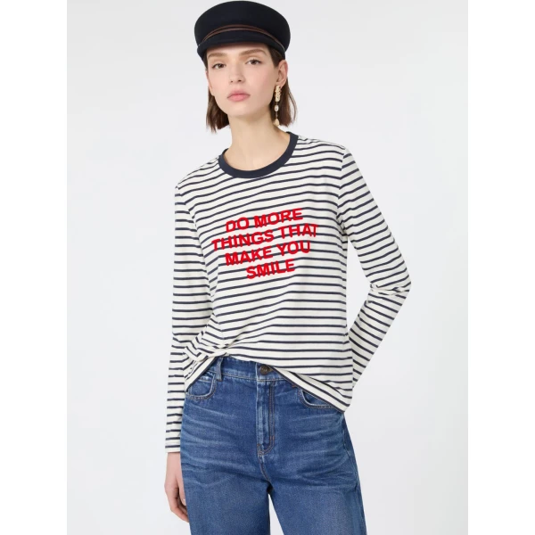 Max Mara Vicino Stretch Jersey Graphic T-Shirt in Navy | T-shirts | Luxury Shoes 