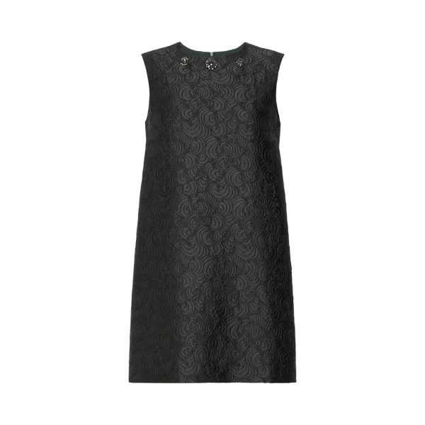 Vicolo Cotton-Blend Jacquard Princess Dress in Dark Green