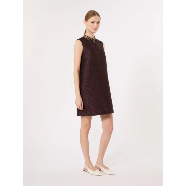 Max Mara Vicolo Cotton-Blend Jacquard Princess Dress in Plum | Mini Dresses | Luxury Shoes 