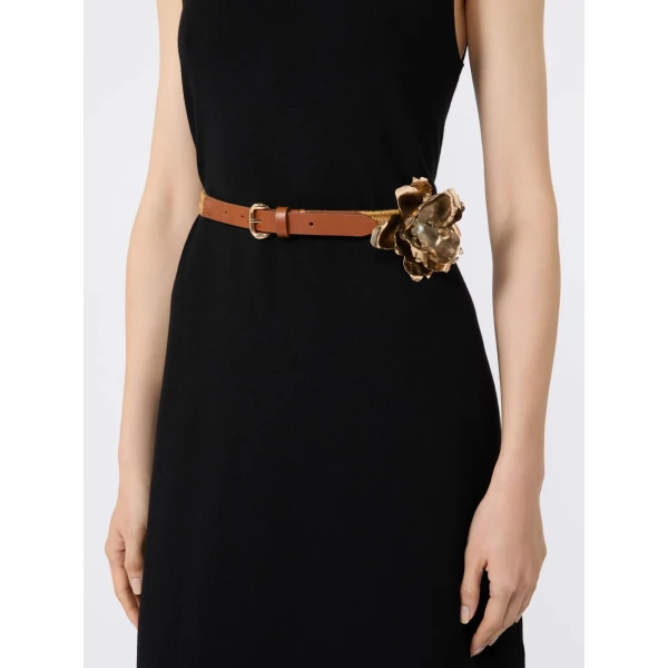 Max Mara Vicolo Linen and Cotton Belt with Brooch in Mustard | Belts | Luxury Shoes 
