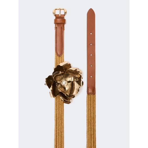 Max Mara Vicolo Linen and Cotton Belt with Brooch in Mustard | Belts | Luxury Shoes 