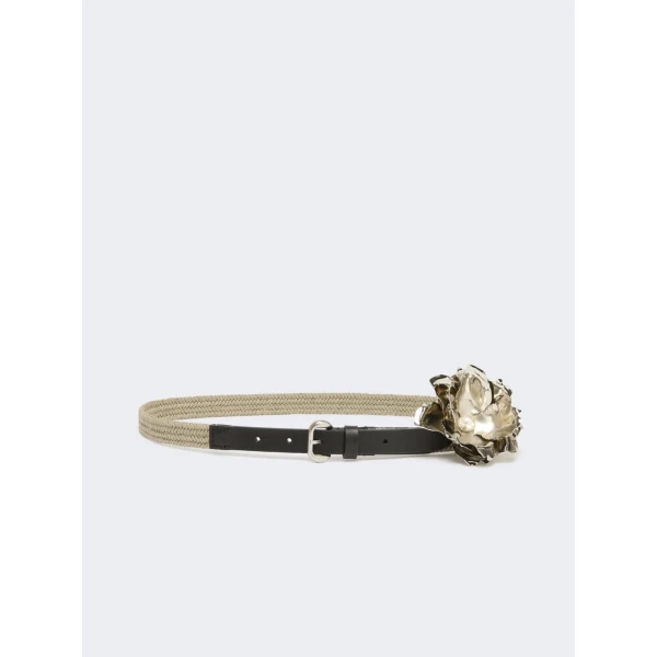 Max Mara Vicolo Linen and Cotton Belt with Brooch in Natural | Belts | Luxury Shoes 