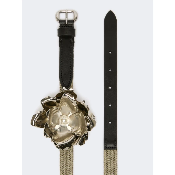 Max Mara Vicolo Linen and Cotton Belt with Brooch in Natural | Belts | Luxury Shoes 