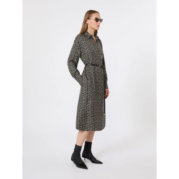 Max Mara Vigile Printed Silk Shirt Dress in Black and White | Shirtdress | Luxury Shoes 