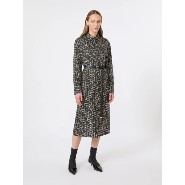 Max Mara Vigile Printed Silk Shirt Dress in Black and White | Shirtdress | Luxury Shoes 