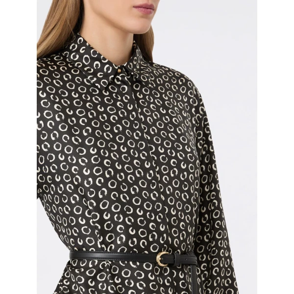 Max Mara Vigile Printed Silk Shirt Dress in Black and White | Shirtdress | Luxury Shoes 
