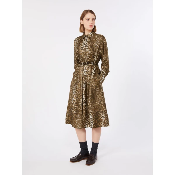 Max Mara Vigile Printed Silk Shirt Dress in Brown | Shirtdress | Luxury Shoes 