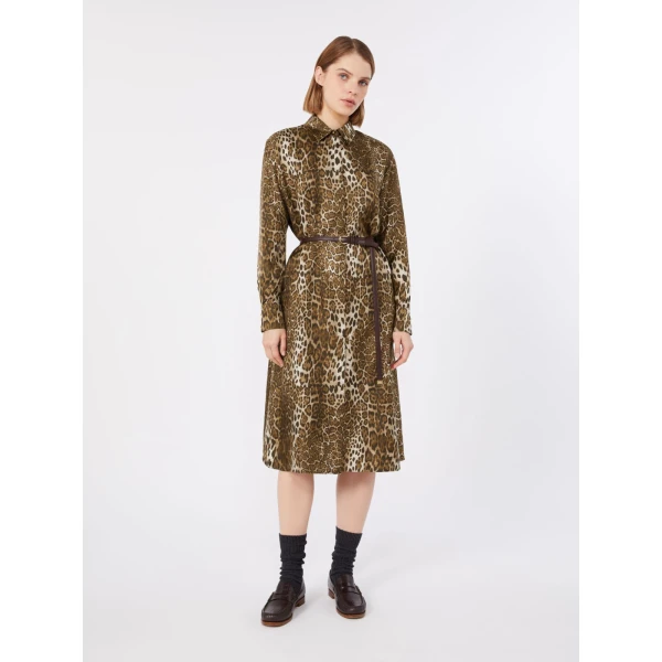 Max Mara Vigile Printed Silk Shirt Dress in Brown | Shirtdress | Luxury Shoes 