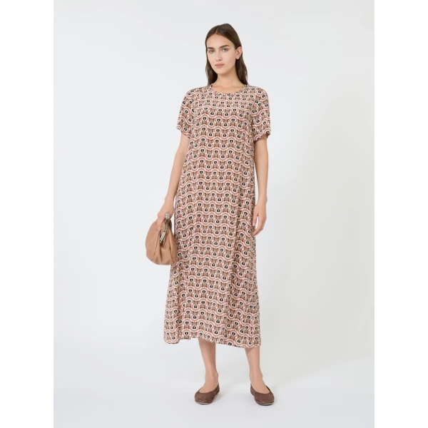 Max Mara Vinci Printed Silk T-Shirt Dress in Antique Rose | Shirtdress | Luxury Shoes 