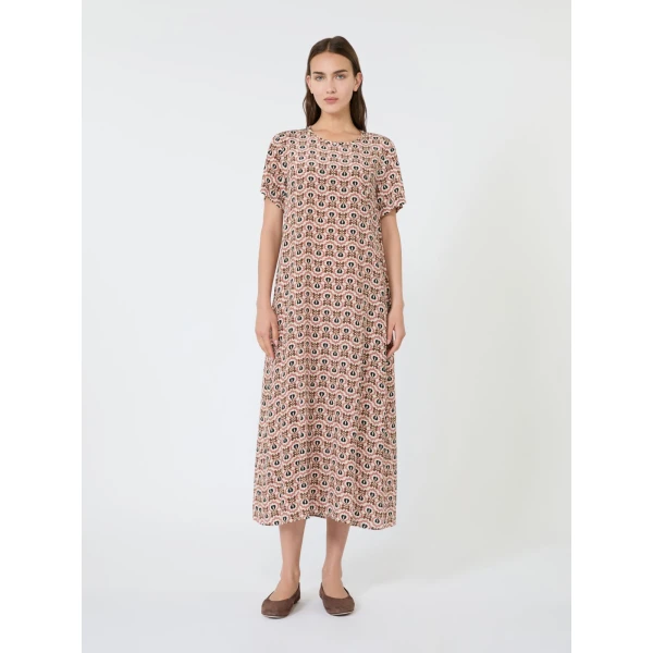 Max Mara Vinci Printed Silk T-Shirt Dress in Antique Rose | Shirtdress | Luxury Shoes 