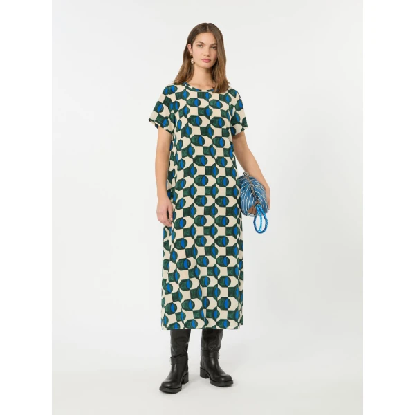 Max Mara Vinci Printed Silk T-Shirt Dress in Dark Green | Shirtdress | Luxury Shoes 