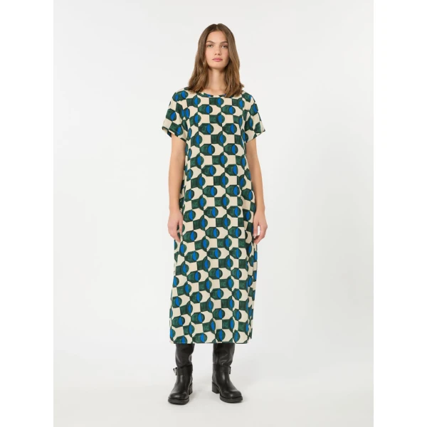 Max Mara Vinci Printed Silk T-Shirt Dress in Dark Green | Shirtdress | Luxury Shoes 