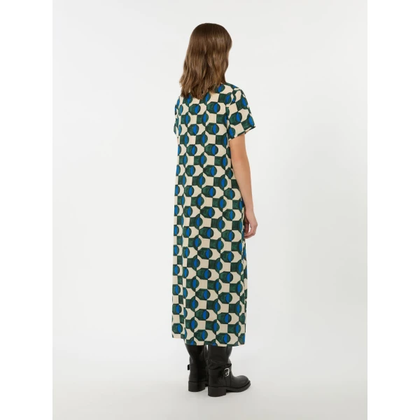 Max Mara Vinci Printed Silk T-Shirt Dress in Dark Green | Shirtdress | Luxury Shoes 