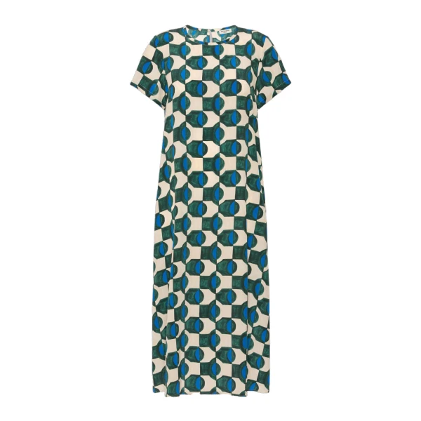 Max Mara Vinci Printed Silk T-Shirt Dress in Dark Green | Shirtdress | Luxury Shoes 