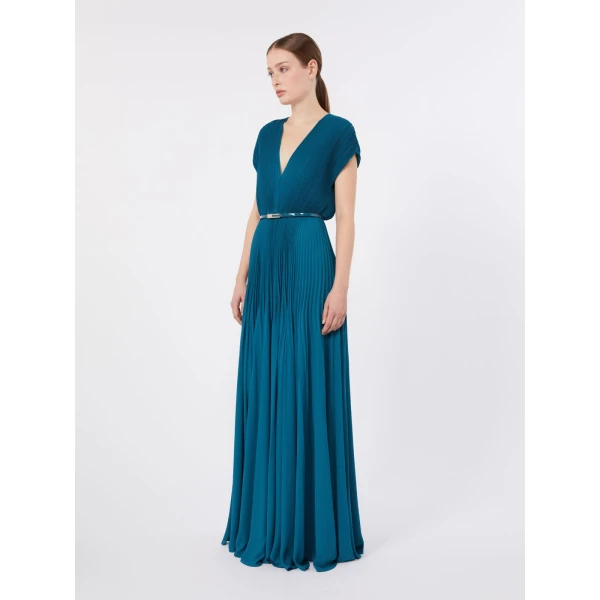 Max Mara Visino Long Sable Georgette Dress in Oil Green | Maxi Dresses | Luxury Shoes 