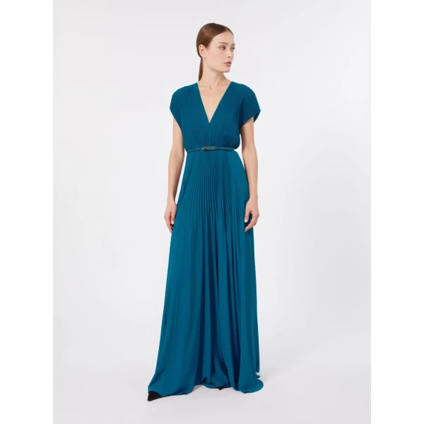 Max Mara Visino Long Sable Georgette Dress in Oil Green | Maxi Dresses | Luxury Shoes 