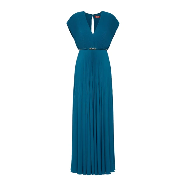 Max Mara Visino Long Sable Georgette Dress in Oil Green | Maxi Dresses | Luxury Shoes 