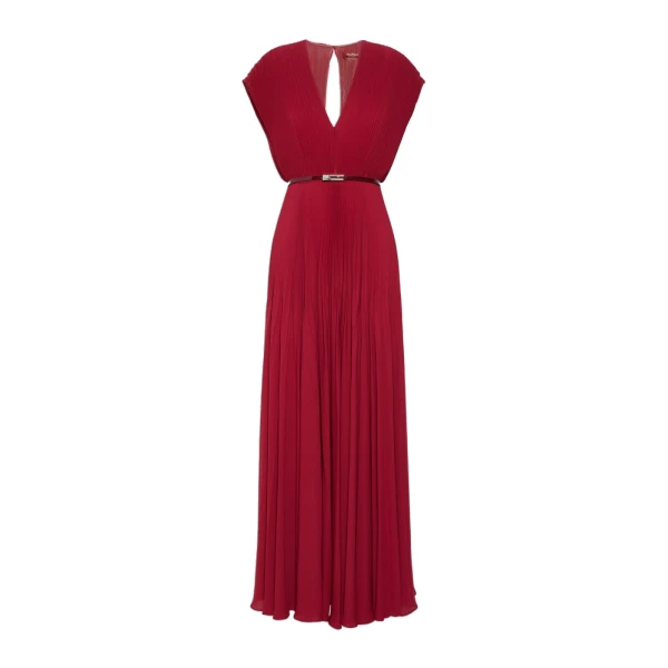 Max Mara Visino Long Sable Georgette Dress in Ruby | Maxi Dresses | Luxury Shoes 