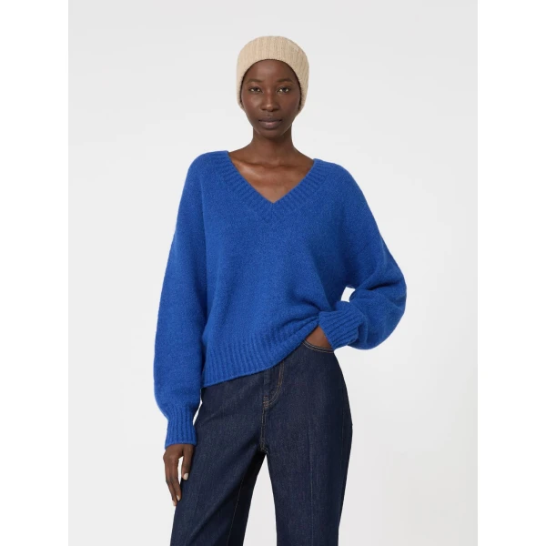 Max Mara Visita Alpaca and Cotton V-Neck Jumper in Cornflower Blue | Sweaters | Luxury Shoes 
