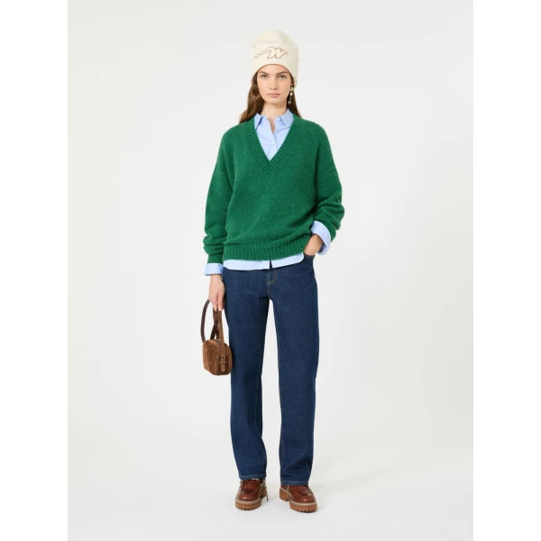 Max Mara Visita Alpaca and Cotton V-Neck Jumper in Dark Green | Sweaters | Luxury Shoes 