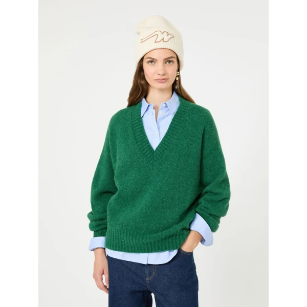 Max Mara Visita Alpaca and Cotton V-Neck Jumper in Dark Green | Sweaters | Luxury Shoes 
