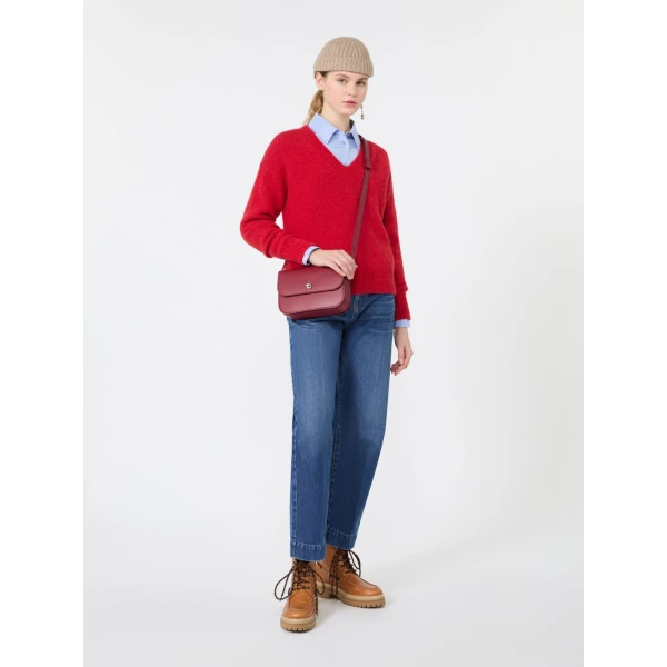Max Mara Visita Alpaca and Cotton V-Neck Jumper in Red | Sweaters | Luxury Shoes 