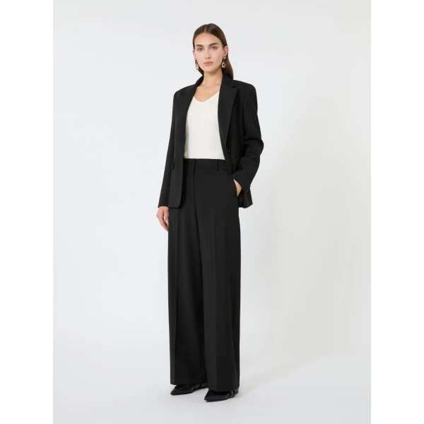 Max Mara Visivo Stretch Wool Palazzo Trousers in Black | Wide leg pants | Luxury Shoes 
