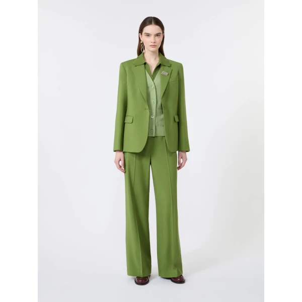 Max Mara Visivo Stretch Wool Palazzo Trousers in Green | Wide leg pants | Luxury Shoes 
