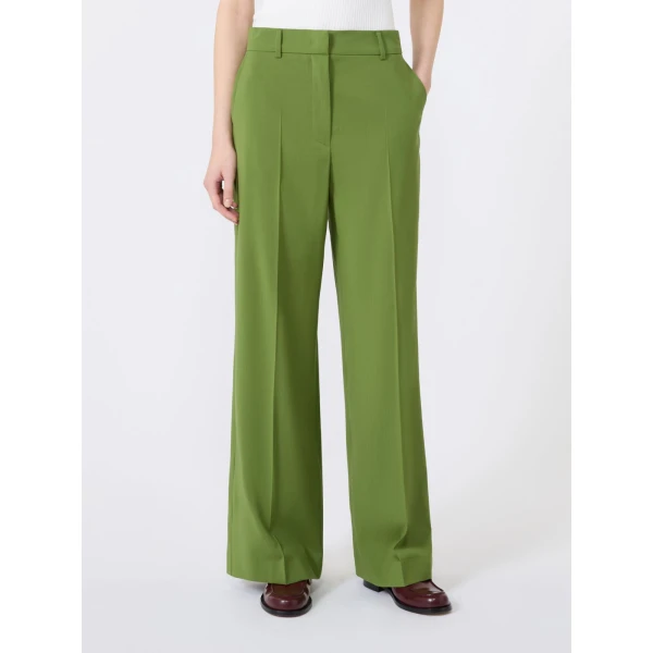 Max Mara Visivo Stretch Wool Palazzo Trousers in Green | Wide leg pants | Luxury Shoes 